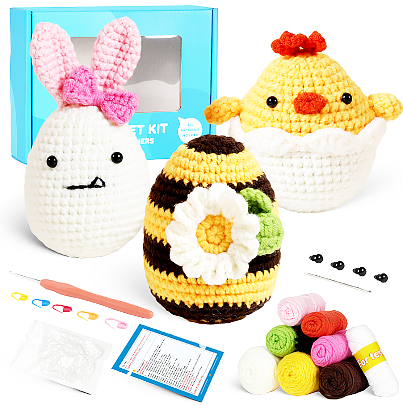 DIY鉤針編織雞蛋仔蜜蜂蛋組合材料包 M89