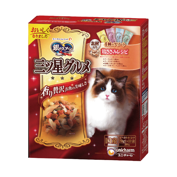 Unicharm｜銀湯匙三星級 4種美食雞肉乾 餅乾 200g (UIC-1331)