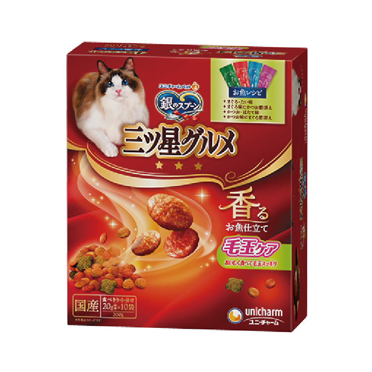 Unicharm｜銀湯匙三星美食 去毛球雜錦魚味餅乾200g (UIC-2120)