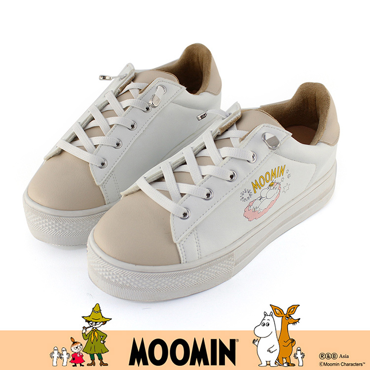 Paidal x Moomin姆明谷 姆明與歌妮雲朵免綁帶跳色厚底休閒鞋不彎腰鞋-白