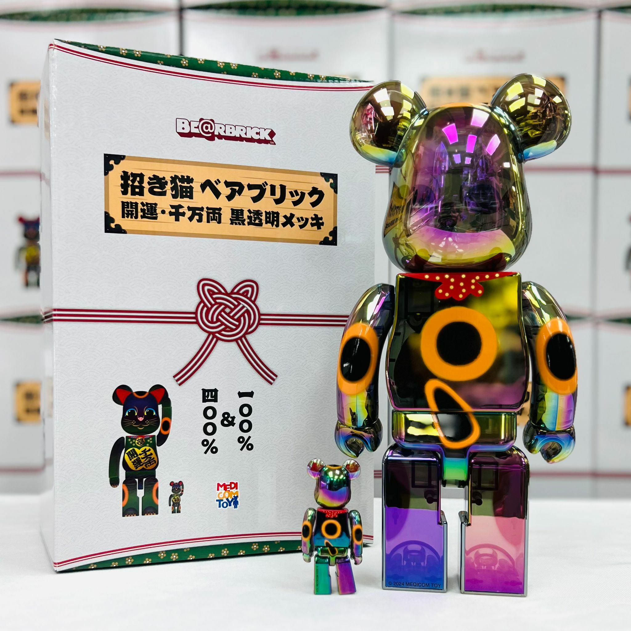 100% +400%  Be@rbrick  Lucky cat good luck 10 million ryo black transparent plating  招き猫 開運・千万両 黒透明メッキ