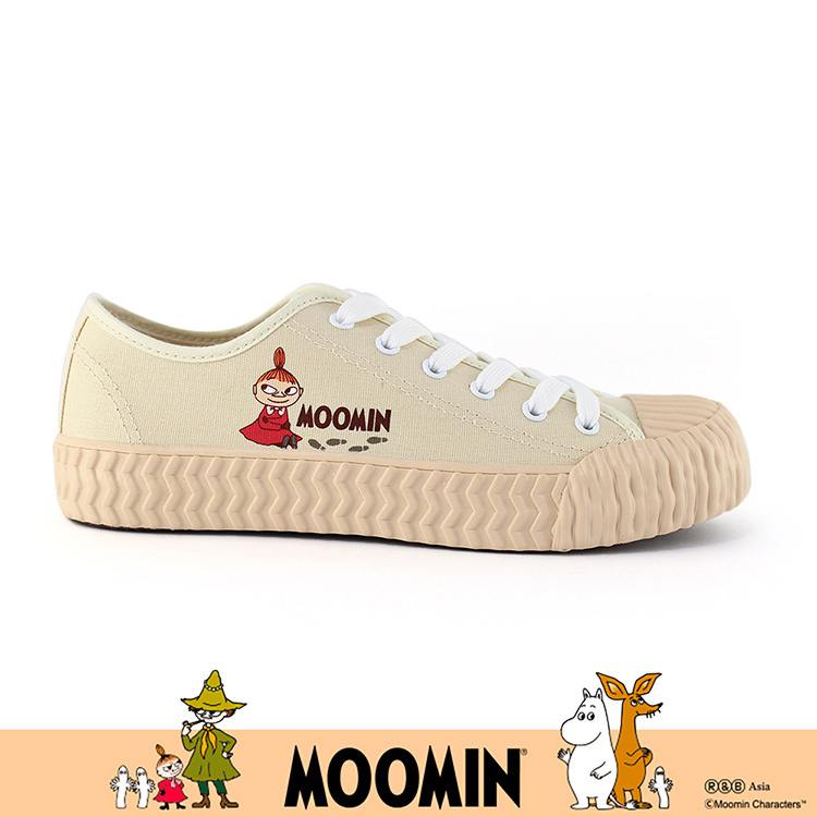 Paidal x Moomin姆明谷 小美小鞋印帆布鞋綁帶餅乾鞋-米黃