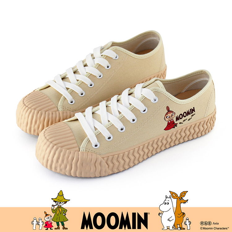 Paidal x Moomin姆明谷 小美小鞋印帆布鞋綁帶餅乾鞋-米黃