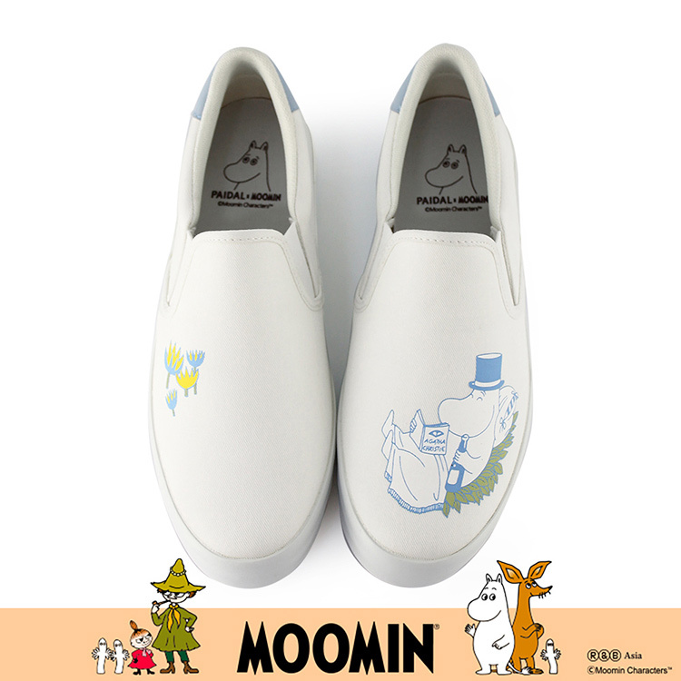 Paidal x Moomin姆明谷 姆明爸爸閱讀休閒鞋懶人鞋不彎腰鞋-白