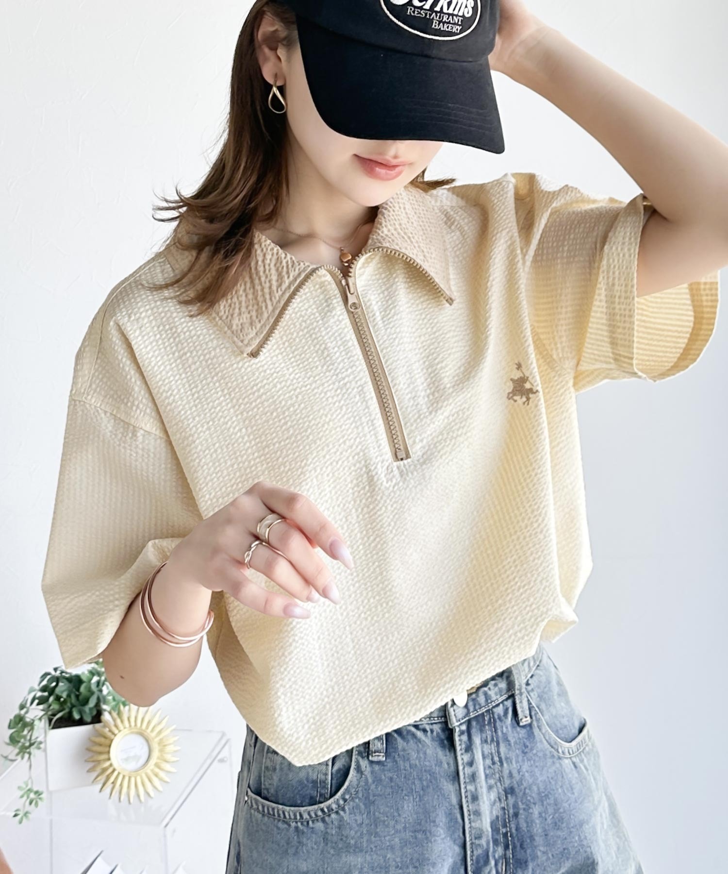 【現貨】JAVA 半拉鍊 高領 短袖 落肩 寬鬆 刺繡 短Tee 五色