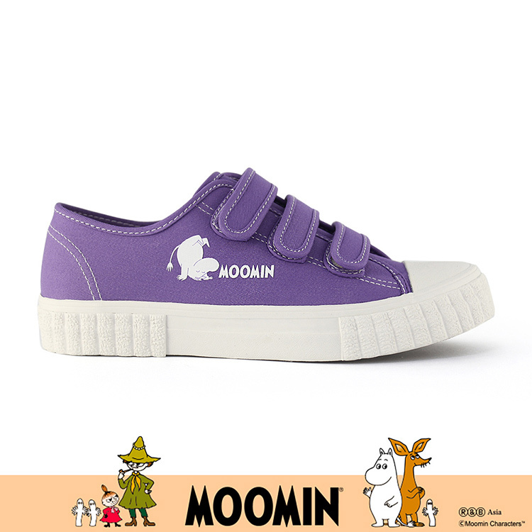 Paidal x Moomin姆明谷 姆明俏皮倒立免綁帶魔鬼氈帆布鞋餅乾鞋-葡萄紫