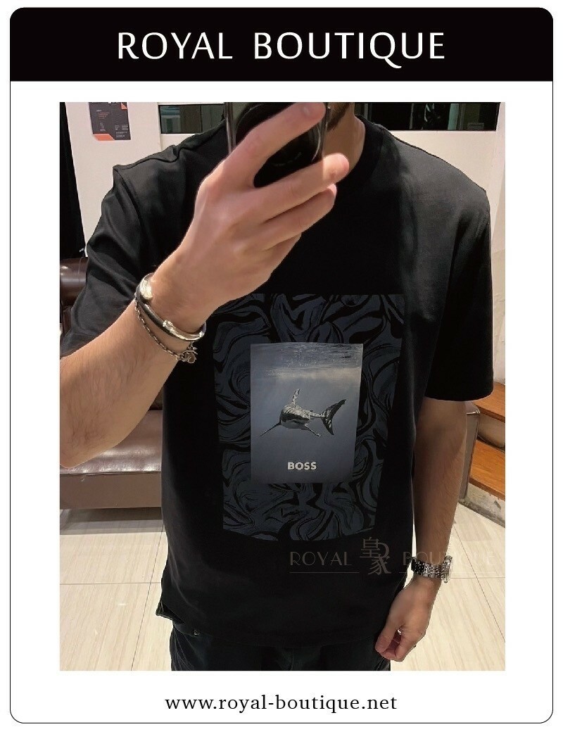 BOSS 胸前鯊魚圖像印刷短T