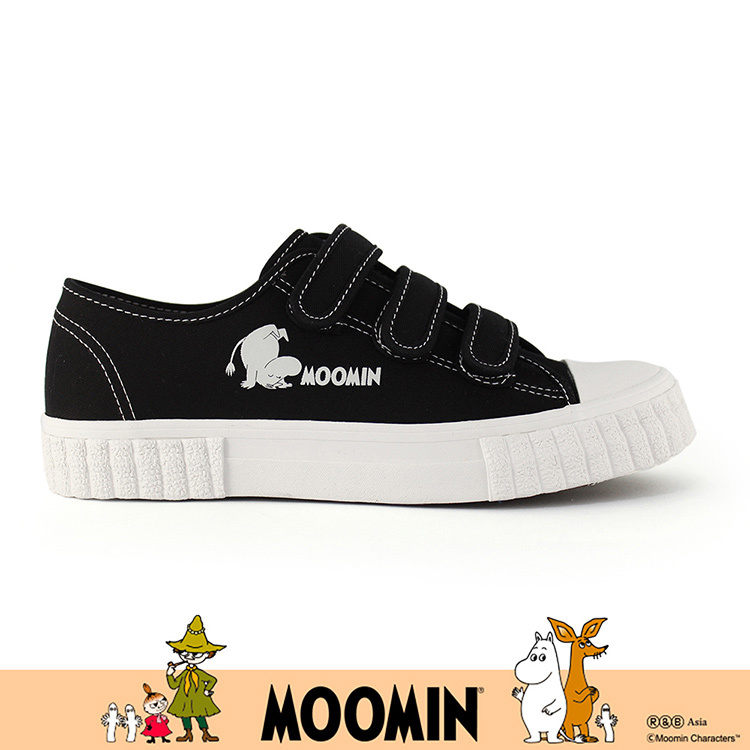 Paidal x Moomin姆明谷 姆明俏皮倒立免綁帶魔鬼氈帆布鞋餅乾鞋-黑