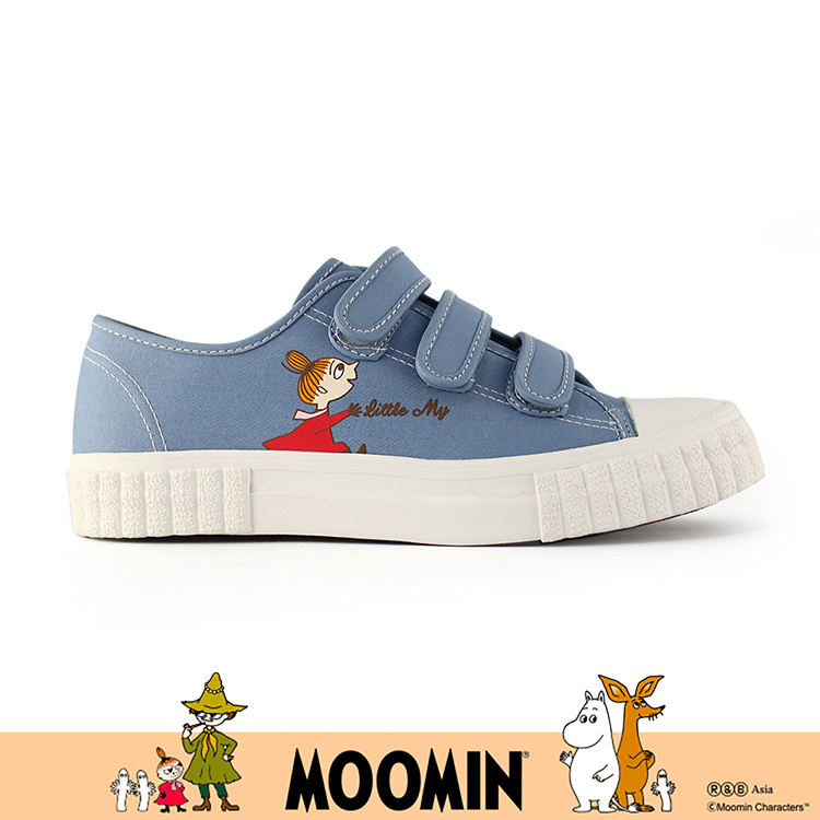 Paidal x Moomin姆明谷 小美開開心心免綁帶魔鬼氈帆布鞋餅乾鞋-藍