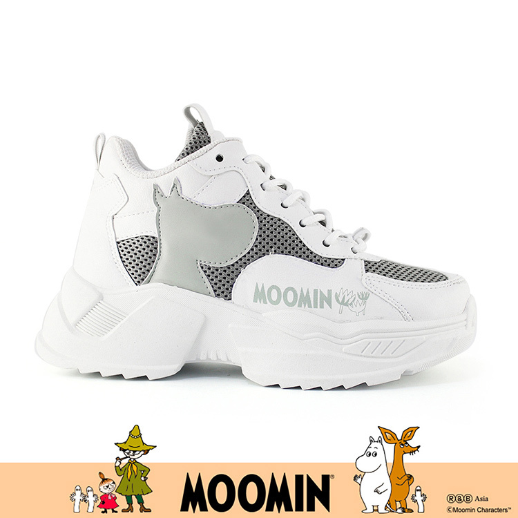 Paidal x Moomin姆明谷 姆明剪影厚底增高綁帶老爹鞋休閒鞋-白