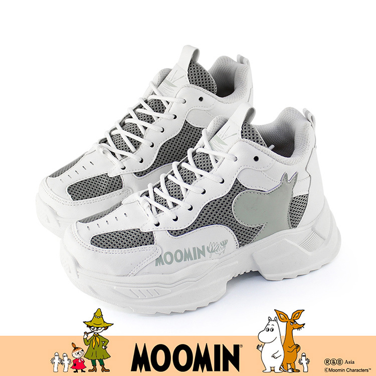 Paidal x Moomin姆明谷 姆明剪影厚底增高綁帶老爹鞋休閒鞋-白