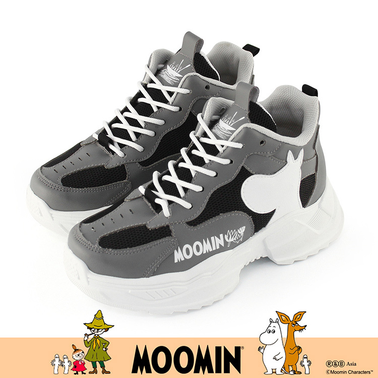 Paidal x Moomin姆明谷 姆明剪影厚底增高綁帶老爹鞋休閒鞋-黑
