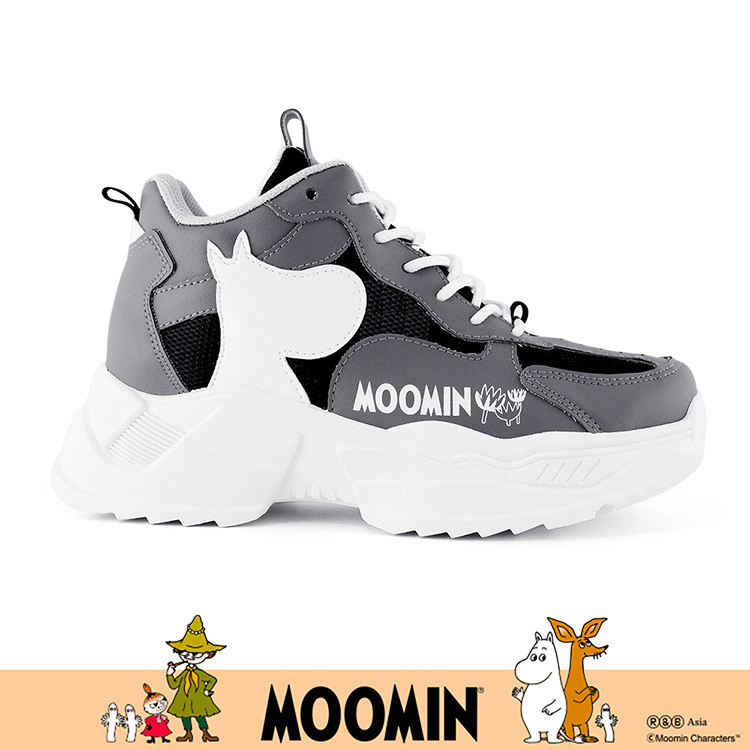 Paidal x Moomin姆明谷 姆明剪影厚底增高綁帶老爹鞋休閒鞋-黑