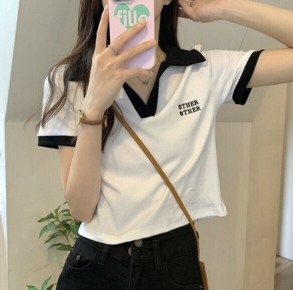 Summer Polo Collar Contrast Short Sleeve T (White) [Size: S-XL] [Contact Customer Service to Confirm Shipping Size after Placing an Order]