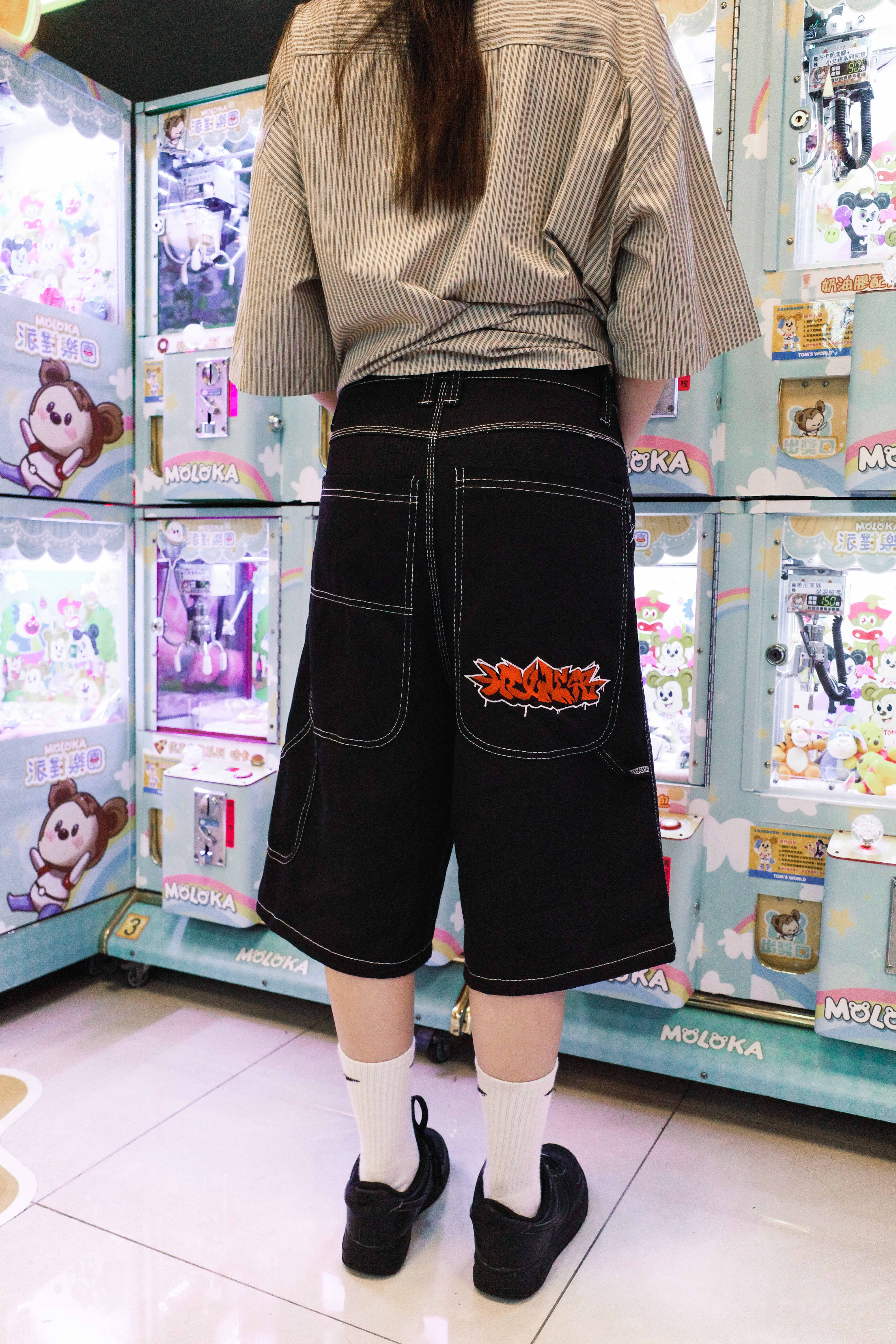 『Always_Good』口袋刺繡 工裝 牛仔 七分 短褲