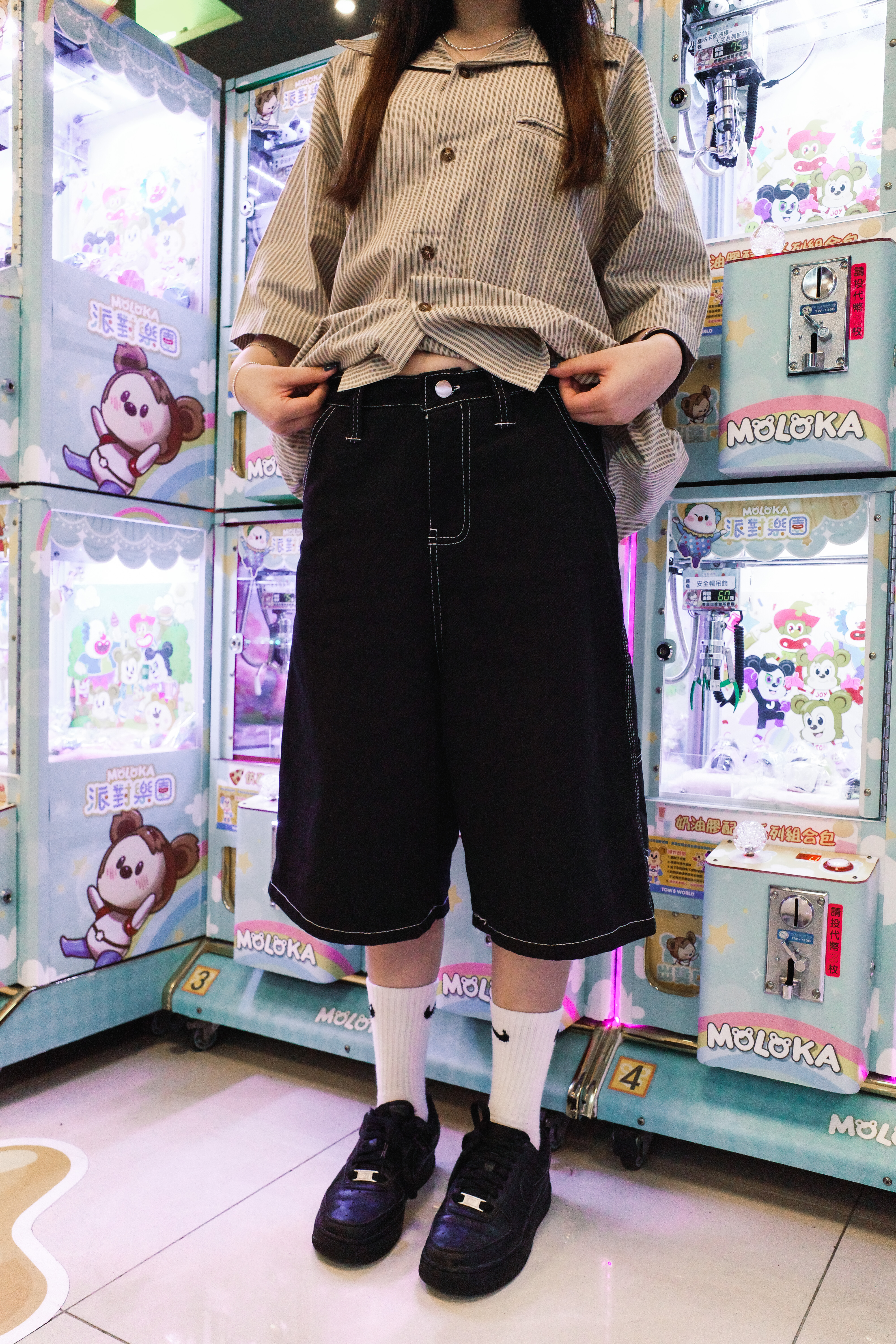 『Always_Good』口袋刺繡 工裝 牛仔 七分 短褲