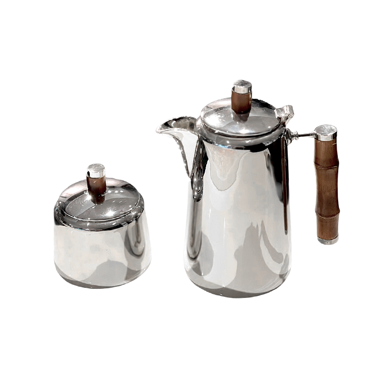 亮銀竹節茶壺糖罐兩件組