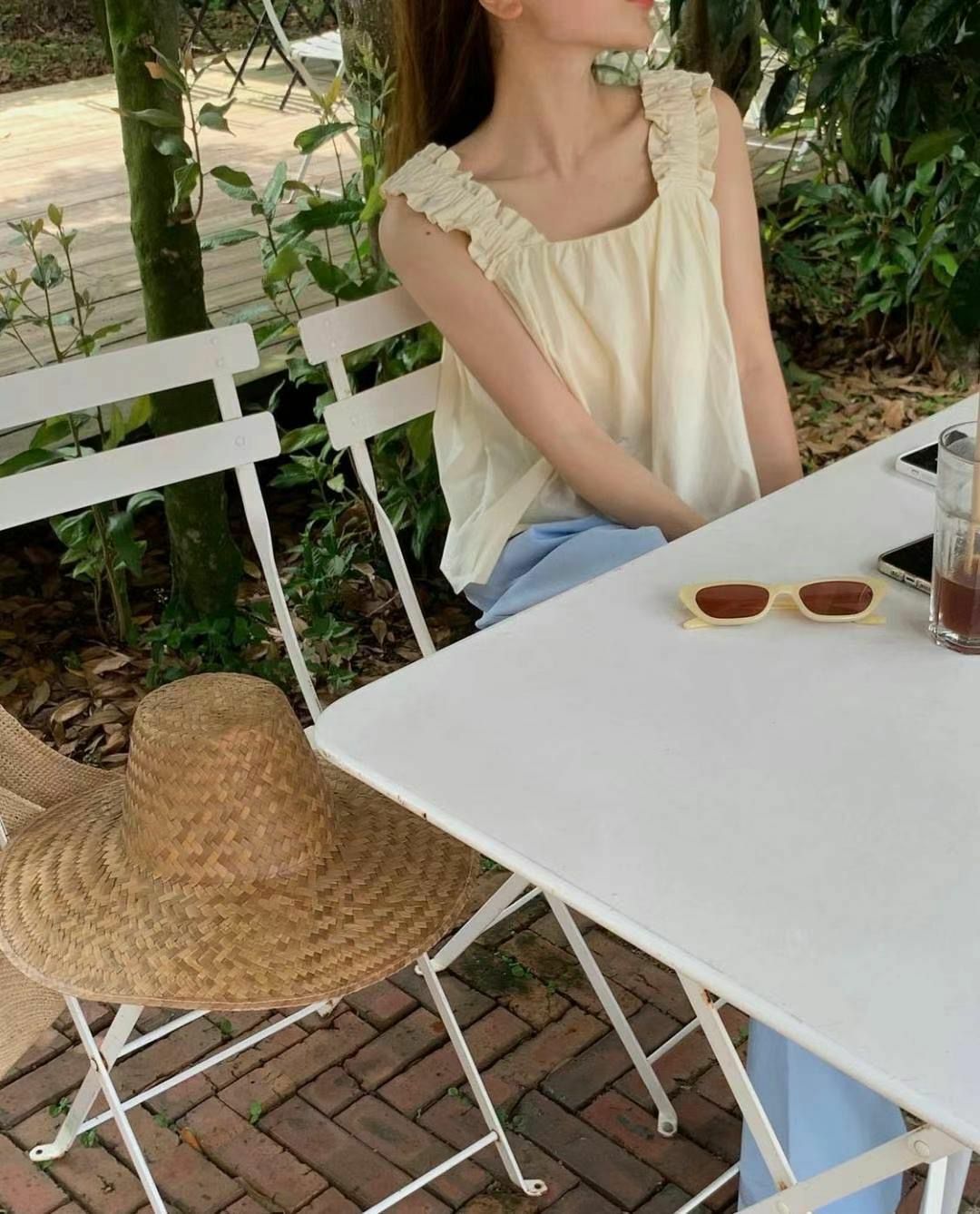 木耳粗邊吊帶上衣(黃色)