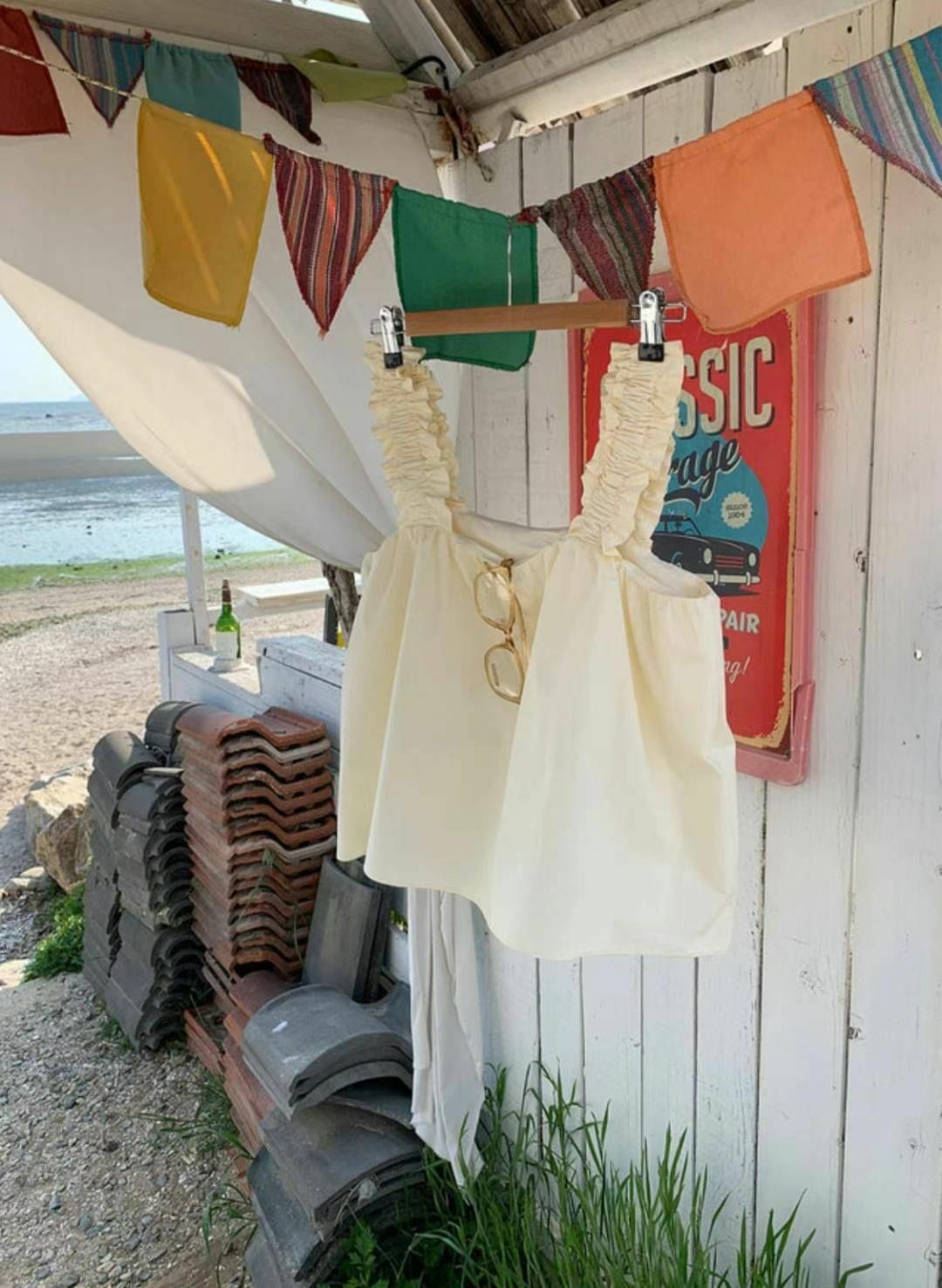 木耳粗邊吊帶上衣(黃色)