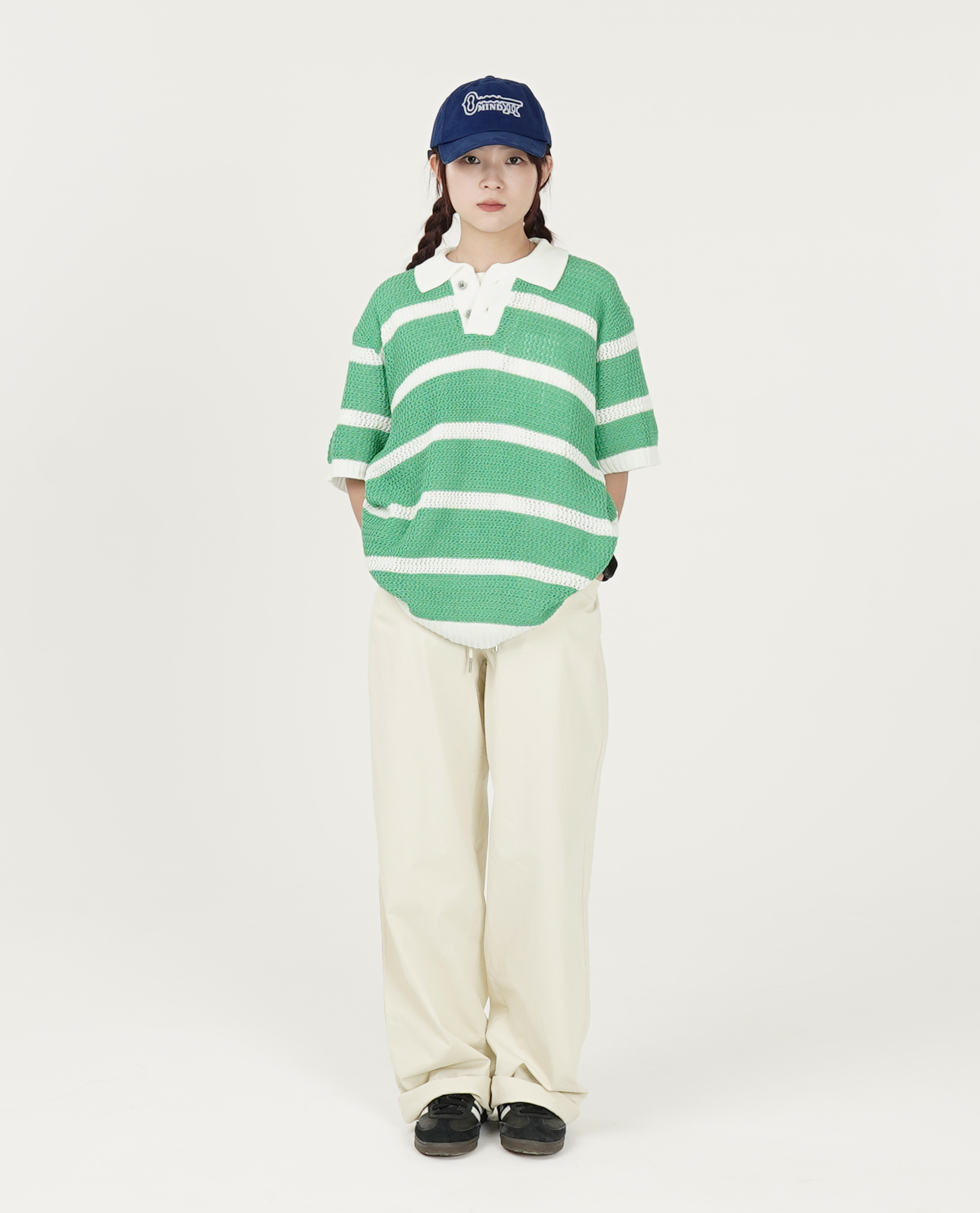 條紋半袖Polo針織衫