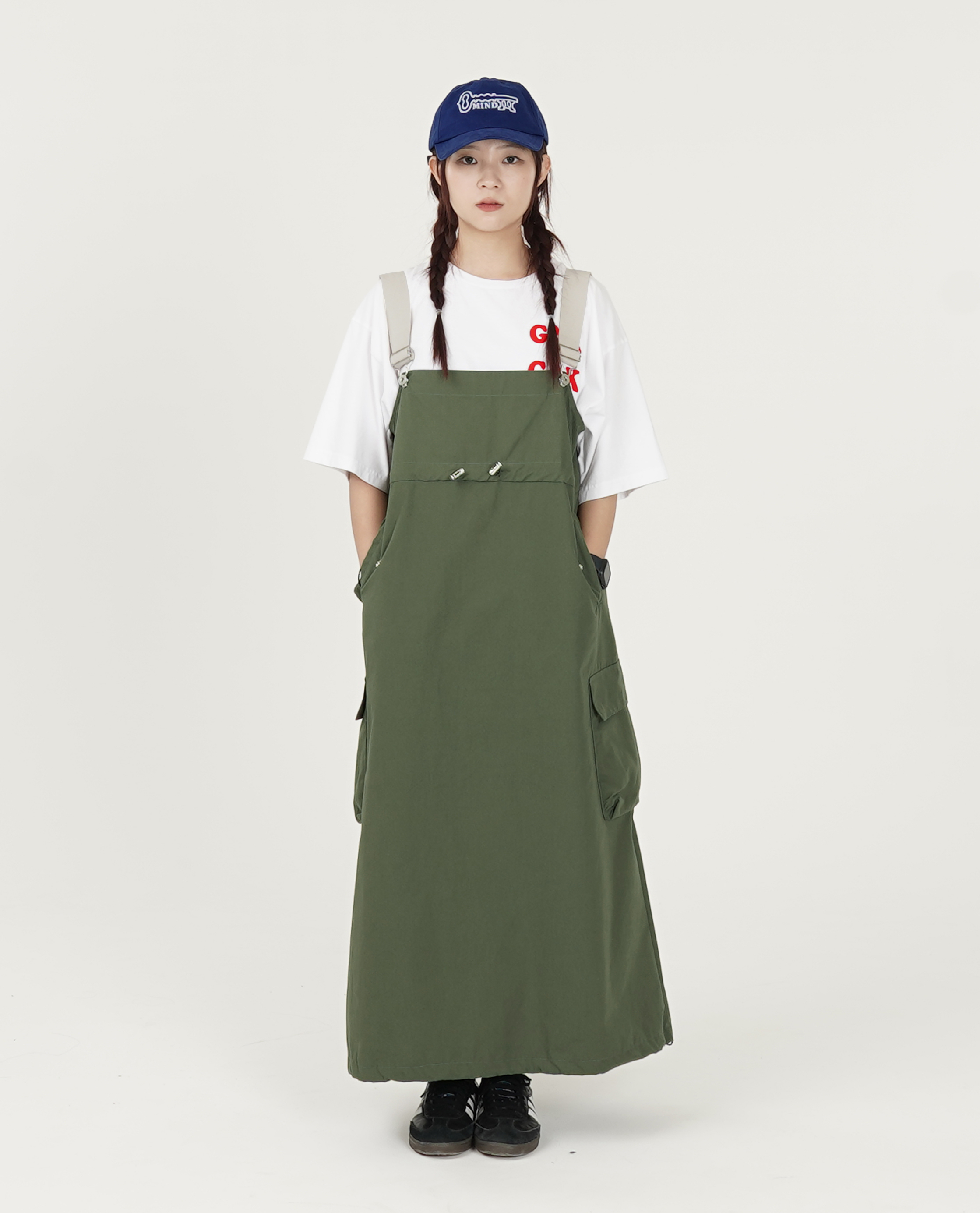 高腰可調滑料工作吊帶裙