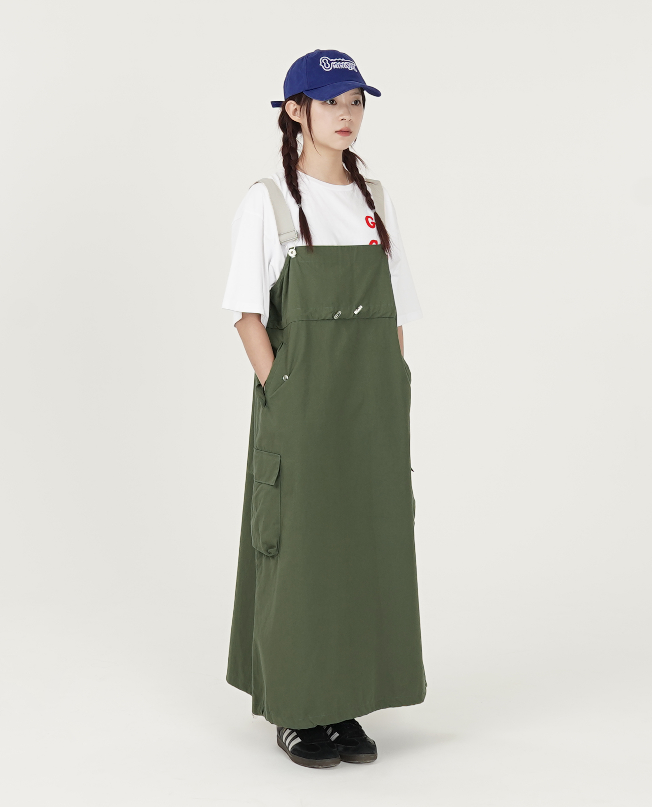 高腰可調滑料工作吊帶裙