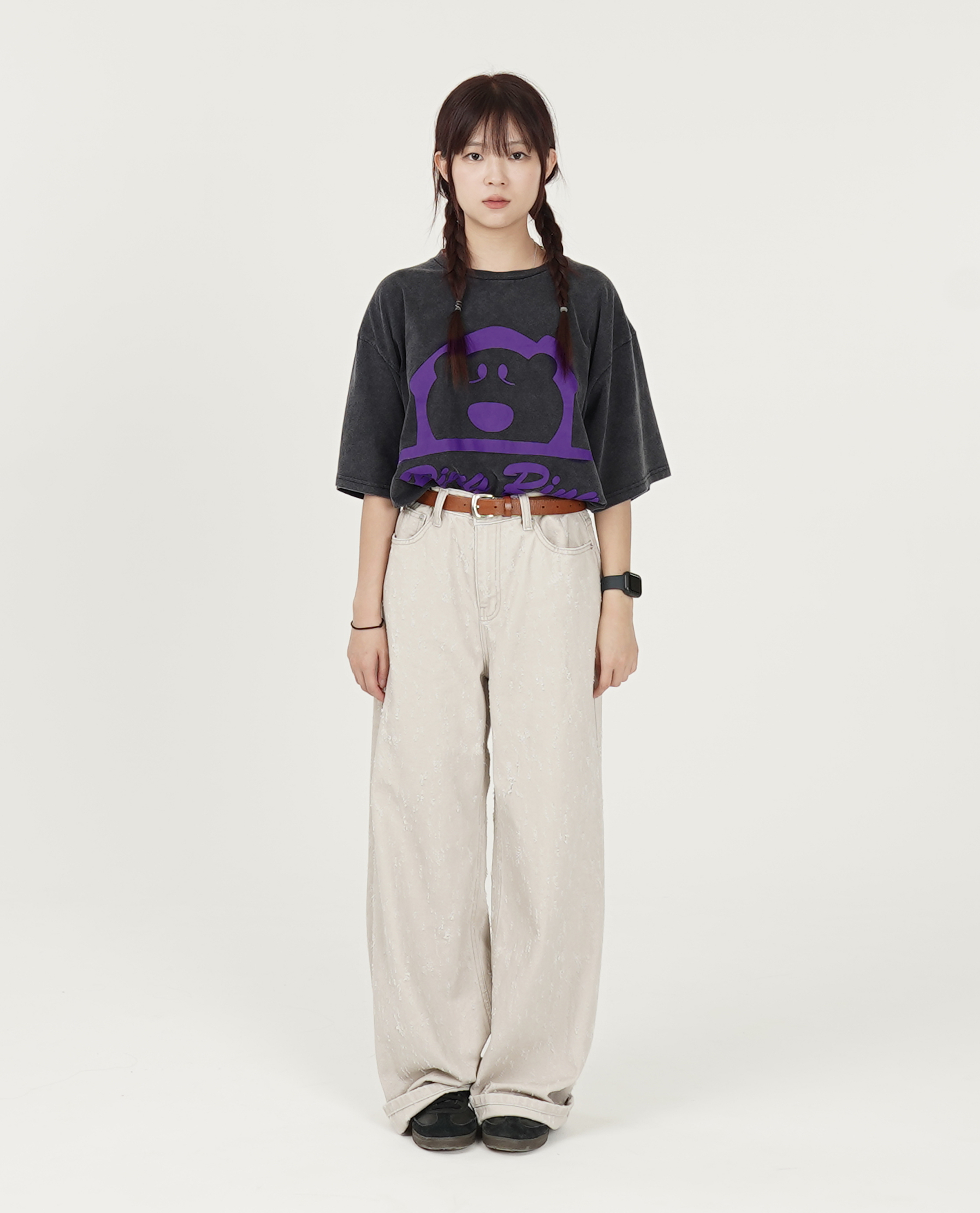 斜紋破壞面料直筒褲