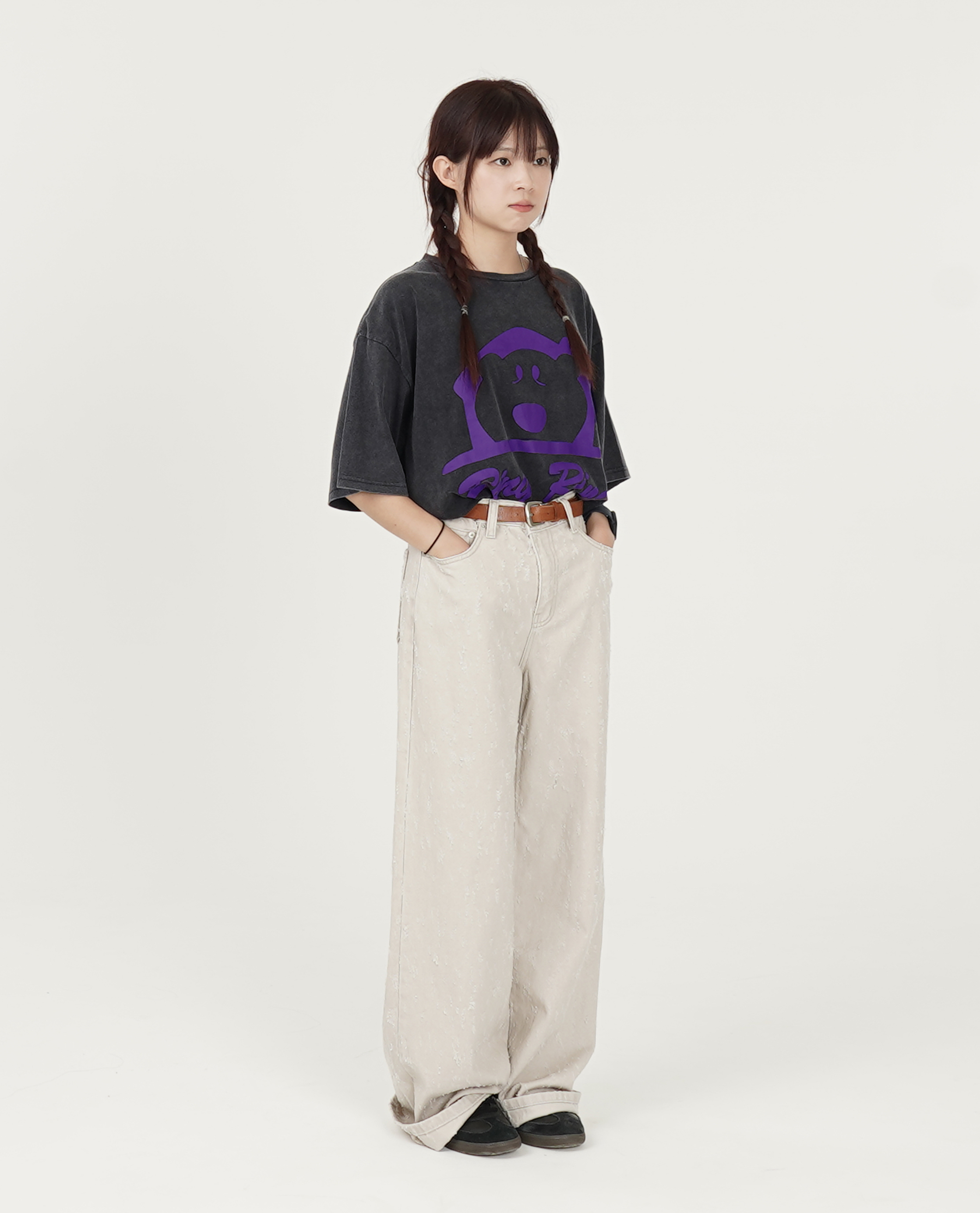 斜紋破壞面料直筒褲