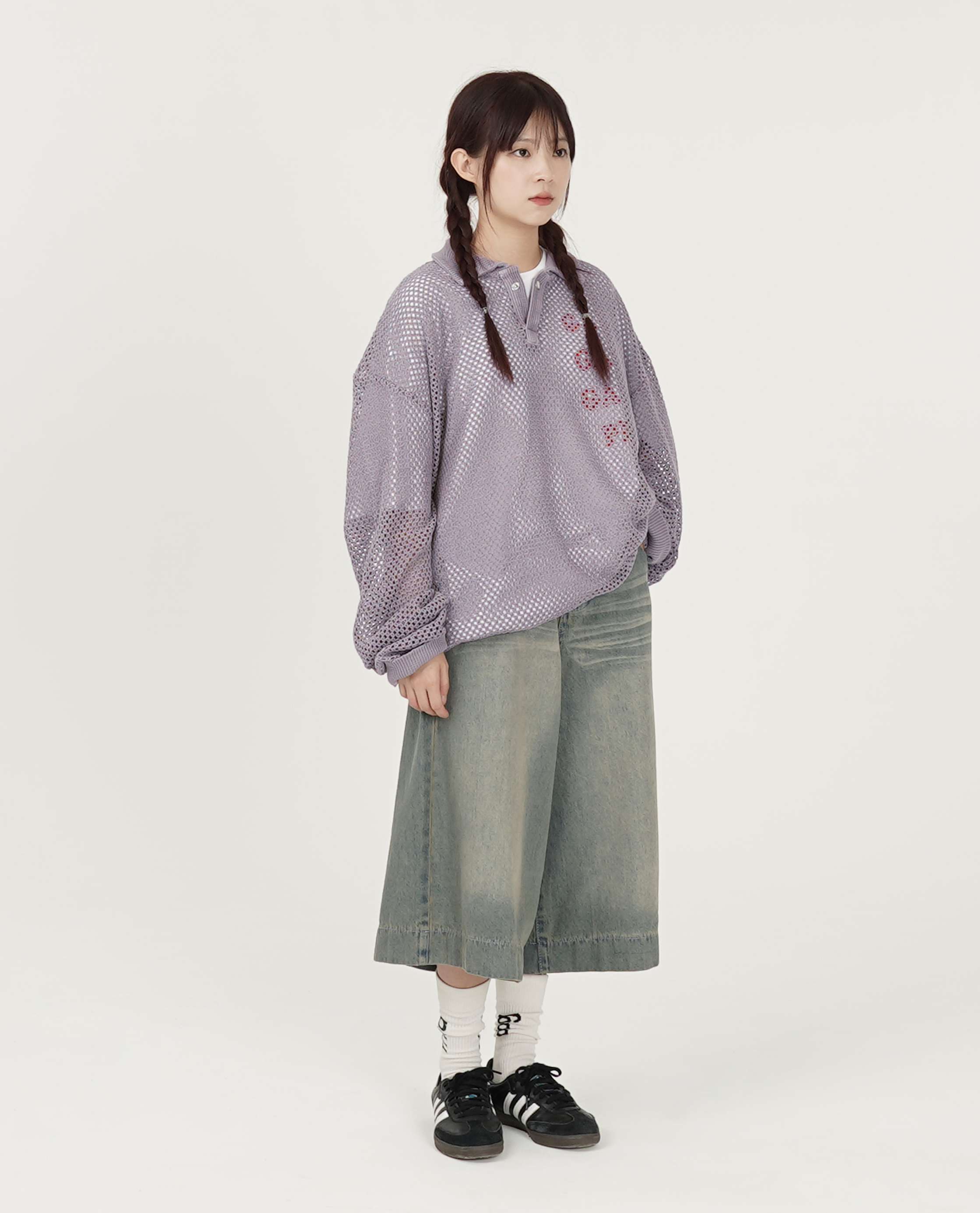 膝下漂色短牛仔