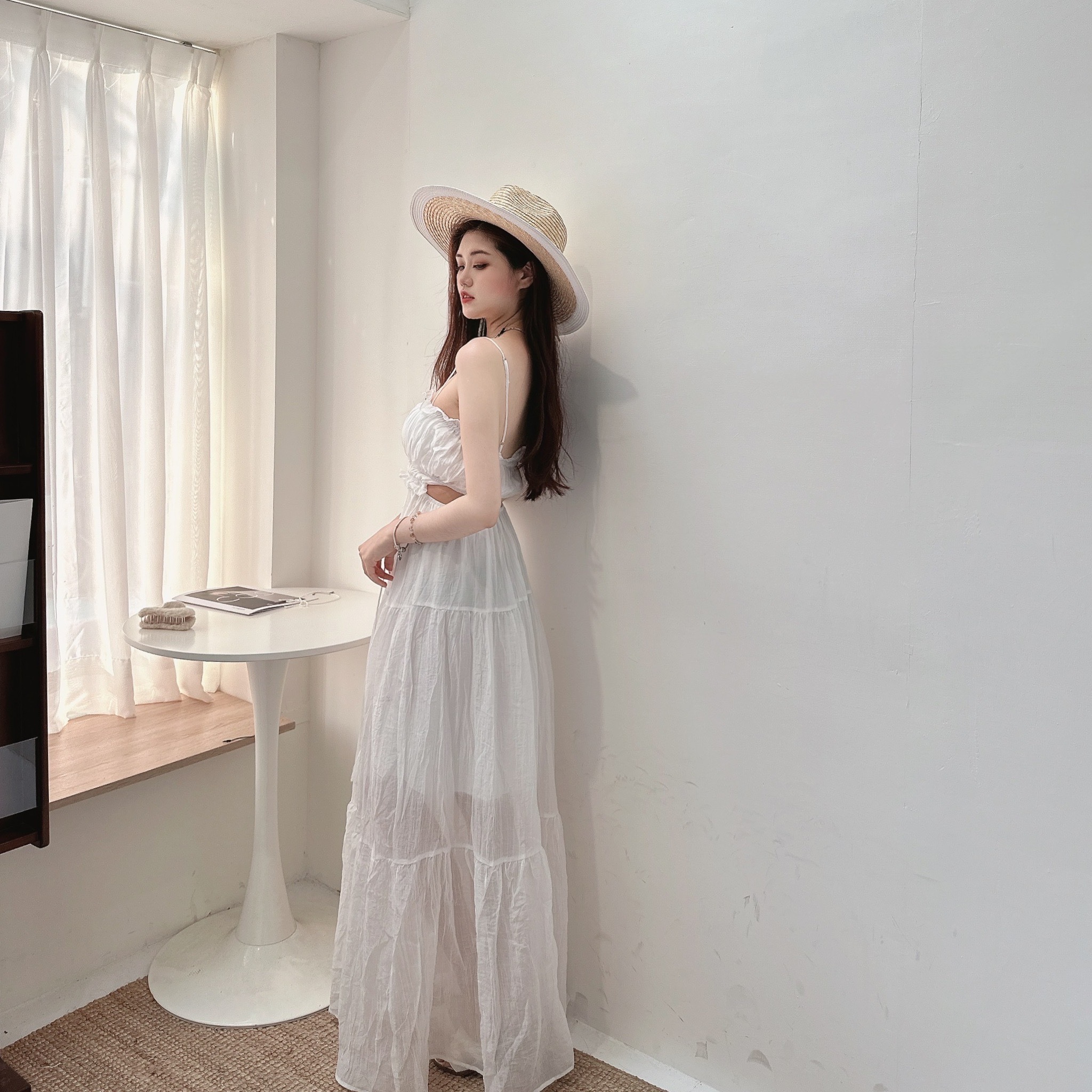 仙氣微光露腰長洋裝/二色