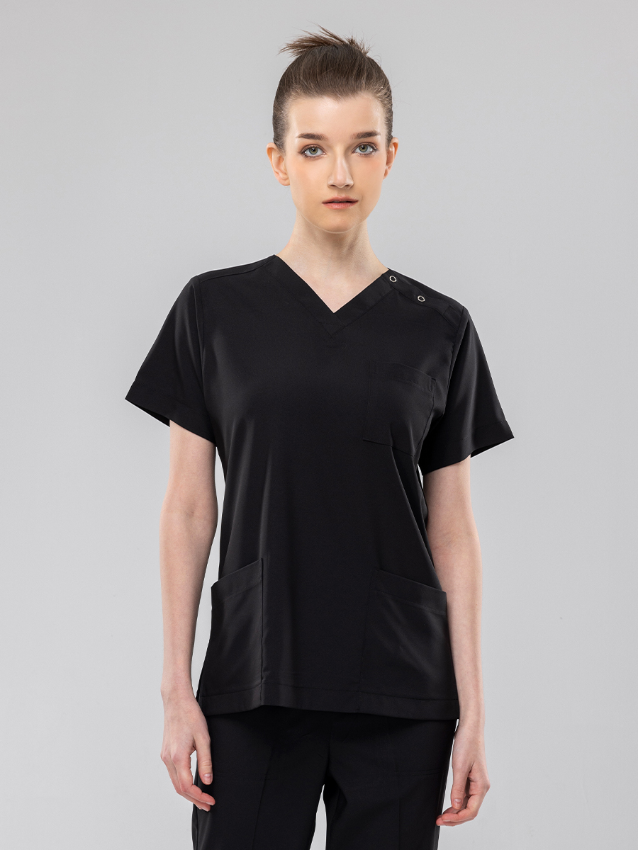 【 AC719-W9 】男女通用-刷手上衣-AC輕羽布-石墨黑