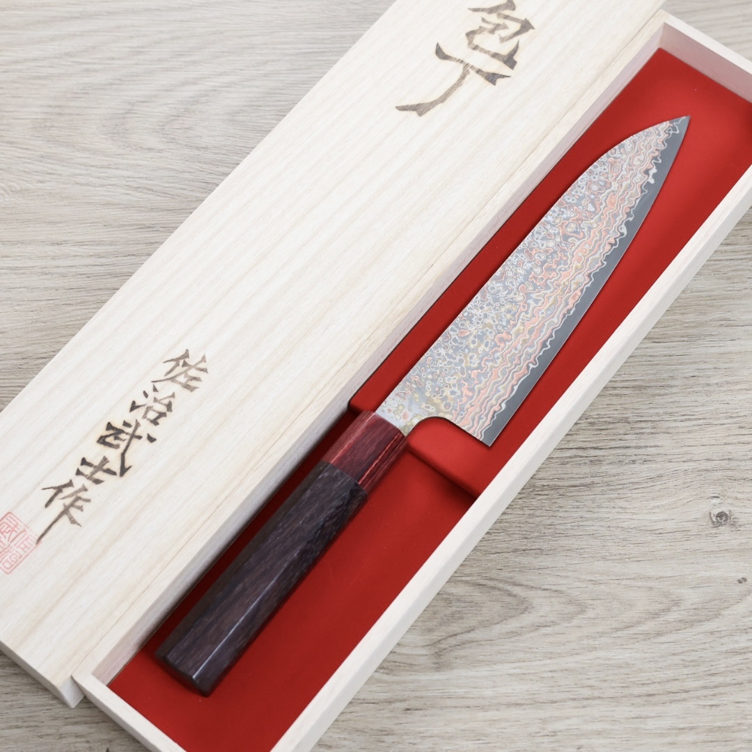 佐治武士 牛刀 180mm VG10鋼 黑染霓虹大馬士革