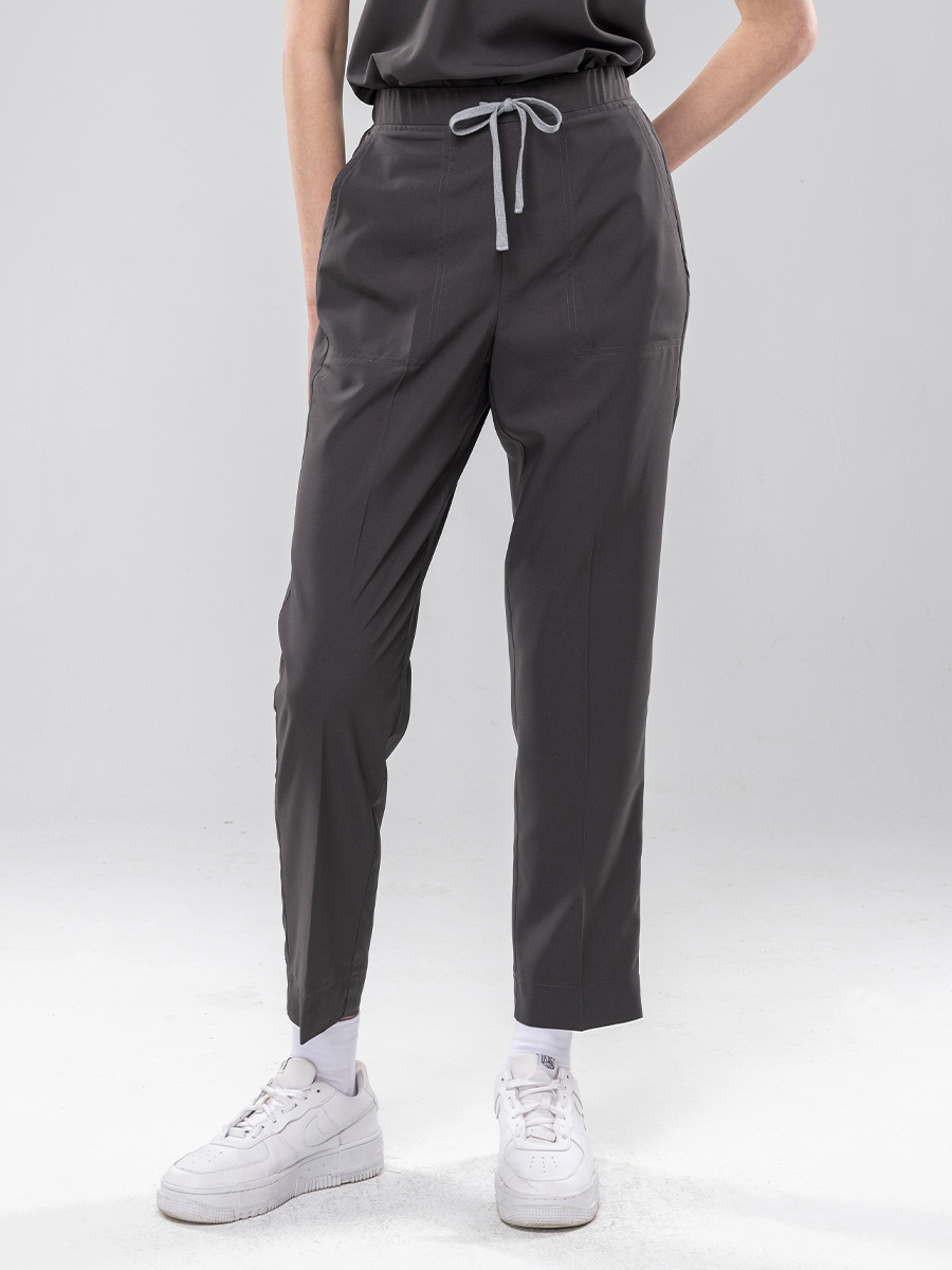 【 AC912-W7 】男女通用-鬆緊抽繩長褲-AC輕羽布-暗岩灰