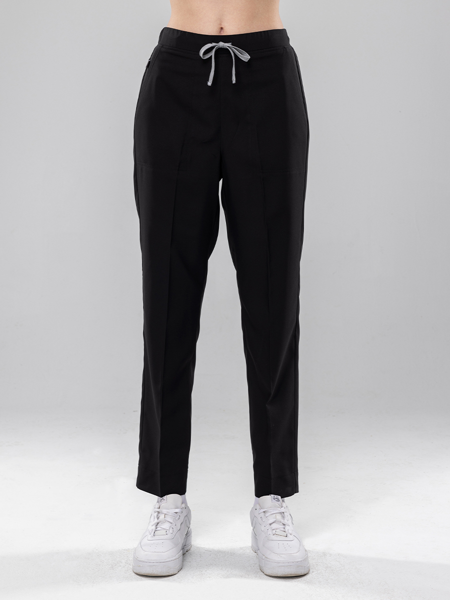 【 AC912-W9 】男女通用-鬆緊抽繩長褲-AC輕羽布-石墨黑