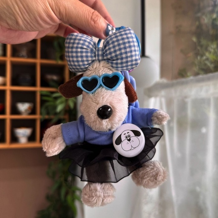 《50318》格子蝴蝶結與氣球狗掌門狗鑰匙圈(6色)