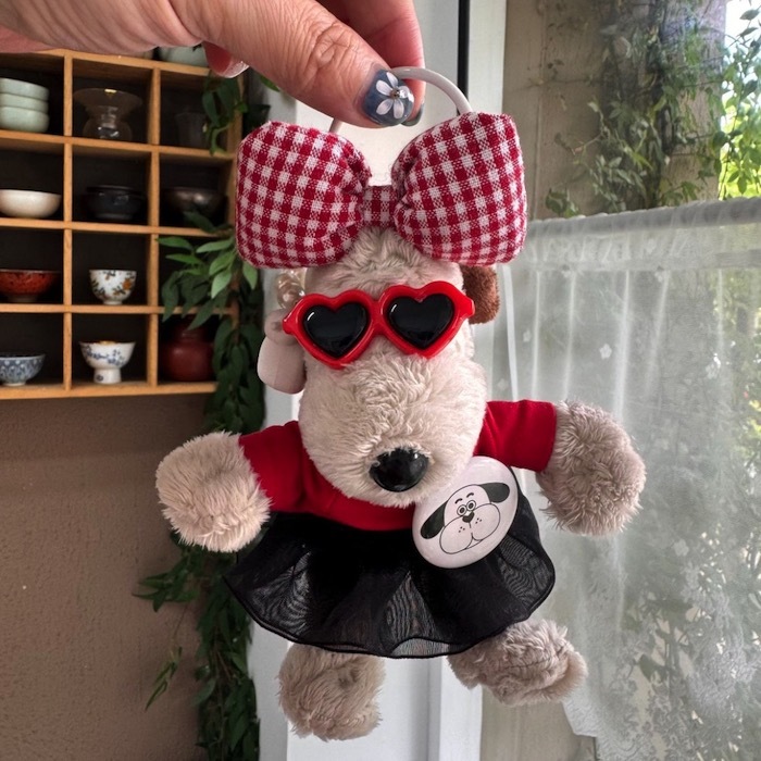 《50318》格子蝴蝶結與氣球狗掌門狗鑰匙圈(6色)