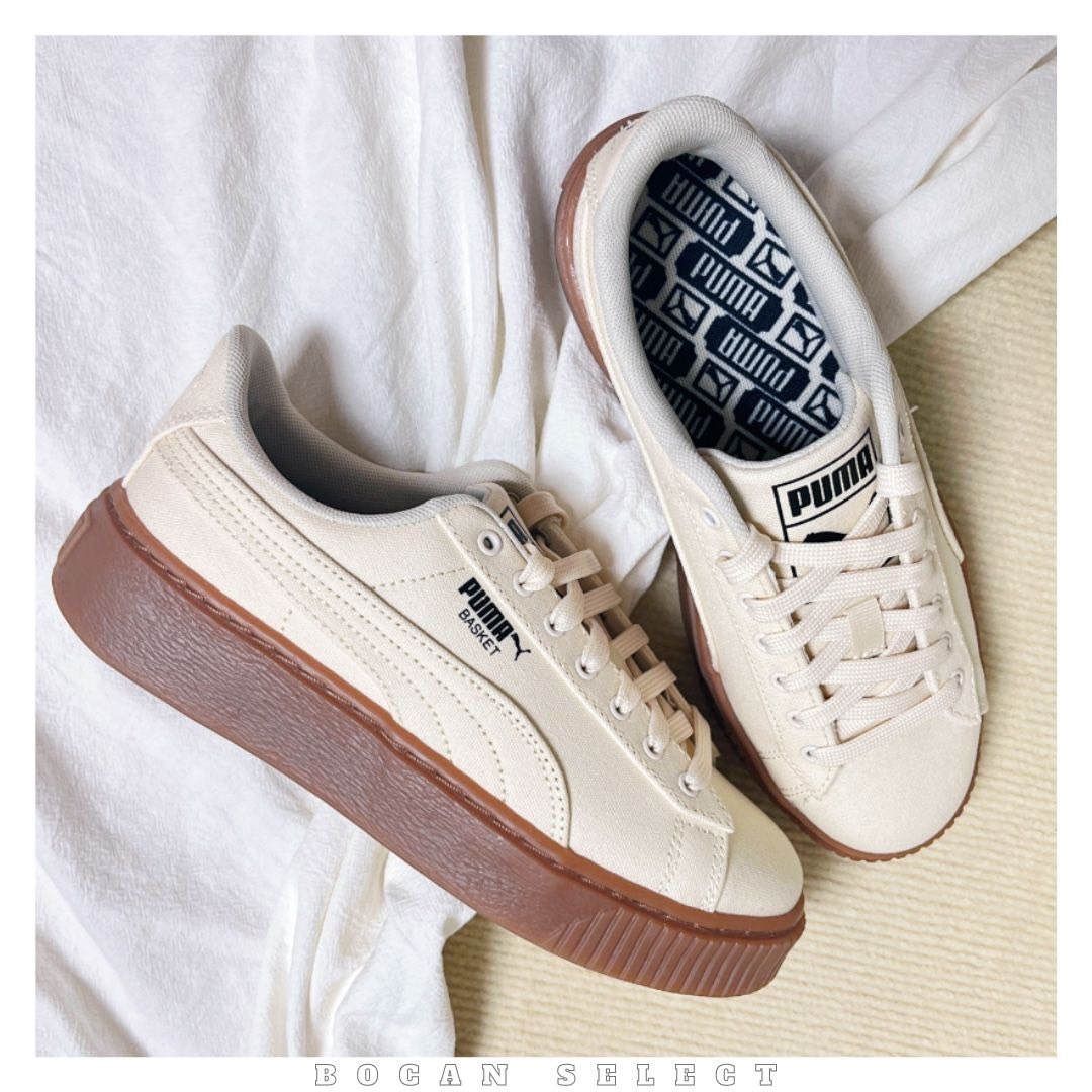 PUMA BASKET PLATFORM CANVAS 米白焦糖 (399251-02)