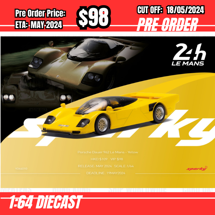 PO-$98  * Sparky * 1:64 Porsche Dauer 962 Le Mans - yellow [OD04/05]