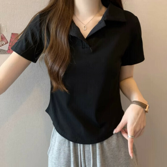 Summer Polo Collar Short Sleeve T (Black) [Size: S-L] [Contact Customer Service to Confirm Shipping Size After Placing an Order]