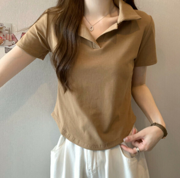 Summer Polo Collar Short Sleeve T (Khaki) [Size: S-L] [Contact customer service to confirm the shipping size after placing an order]
