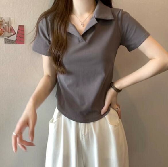 Summer Polo Collar Short Sleeve T (Gray) [Size: S-L] [Contact customer service to confirm the shipping size after placing an order]
