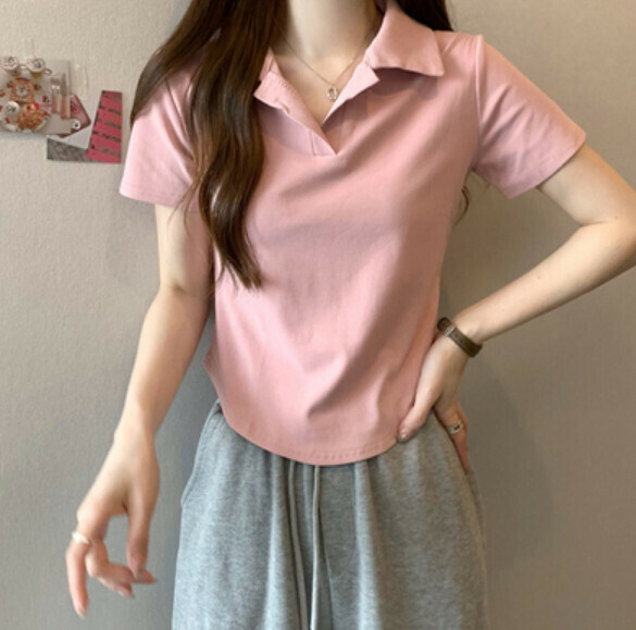 Summer Polo Collar Short Sleeve T (Pink) [Size: S-L] [Contact customer service to confirm the shipping size after placing an order]