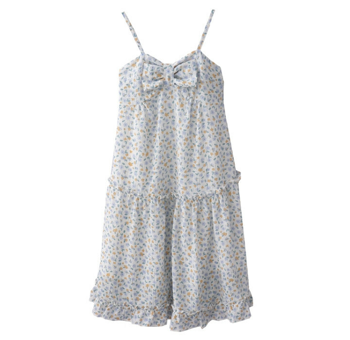 Hot selling floral suspender dress [blue] [size L]