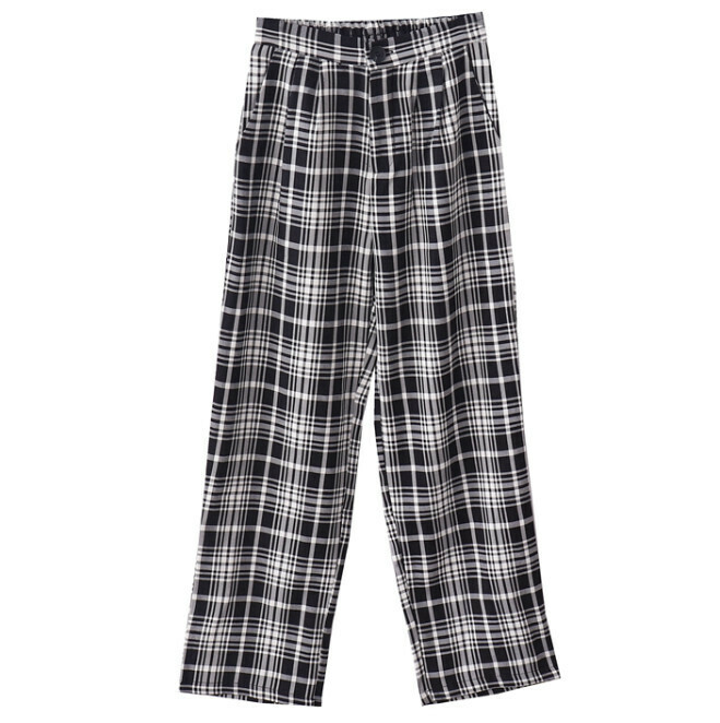 Hot selling plaid straight trousers [Black and White] [Size S-L] (please contact customer service to confirm the delivery size after placing the order)