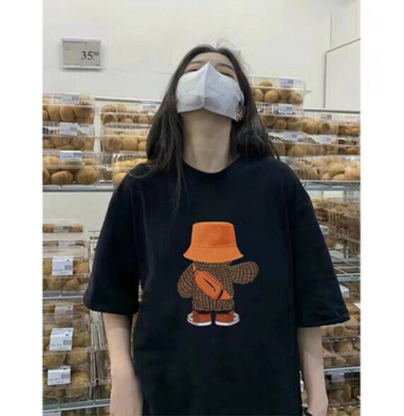 Summer loose cartoon print T (black) [Size: S-2XL] [Contact customer service to confirm the shipping size after placing an order]