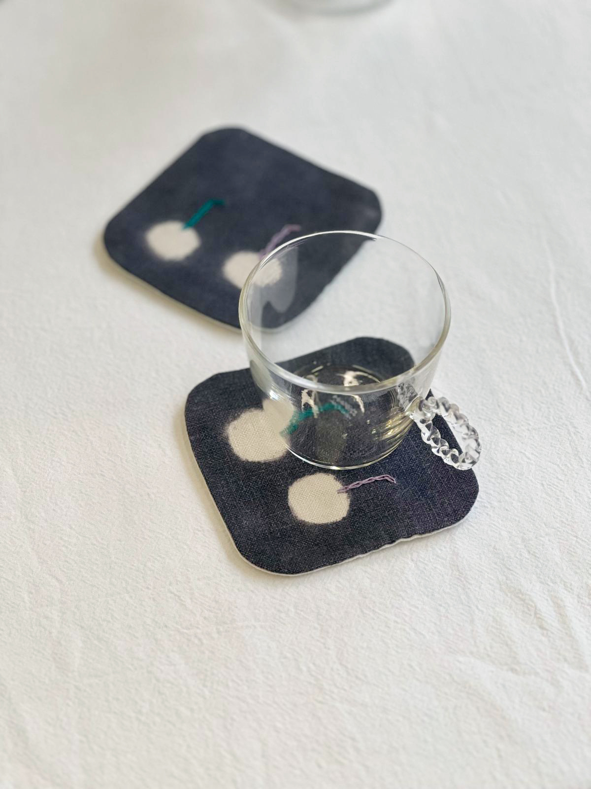 手工泥染 刺繡杯墊 櫻桃｜Tomotake