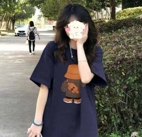 Summer loose cartoon print T (navy blue) [Size: S-2XL] [Contact customer service to confirm the shipping size after placing an order]