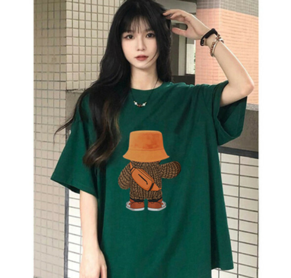 Summer loose cartoon print t (green) [Size: S-2XL] [Contact customer service to confirm the shipping size after placing an order]