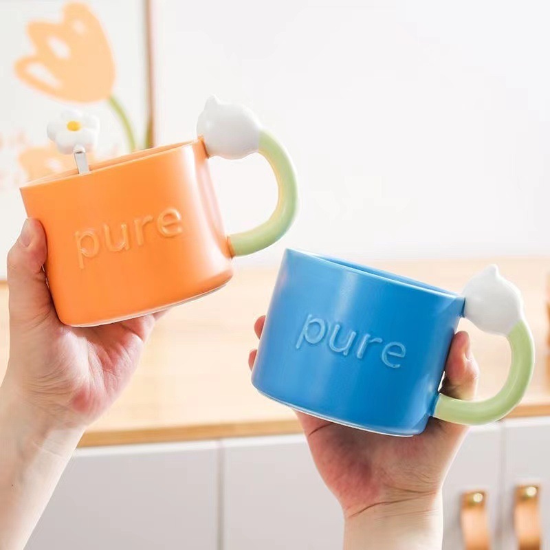 《4141》PURE鬱金香拼色馬克杯400ML(含湯匙