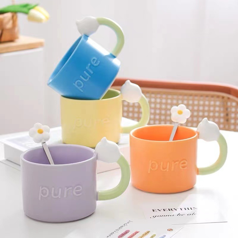 《4141》PURE鬱金香拼色馬克杯400ML(含湯匙
